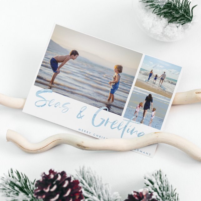 Kustfamiljekort för havs- och Hälsning-Helgdag Julkort (Seas & Greetings Coastal Family Holiday Card)