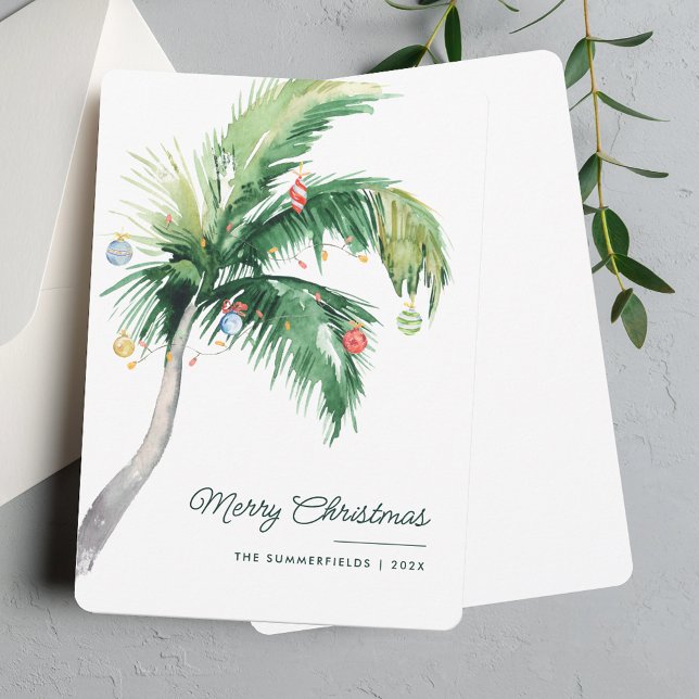 Kustfamiljen god jul Handflatan Träd Julkort (Tropical Palm Tree Christmas Holidays Greetings)