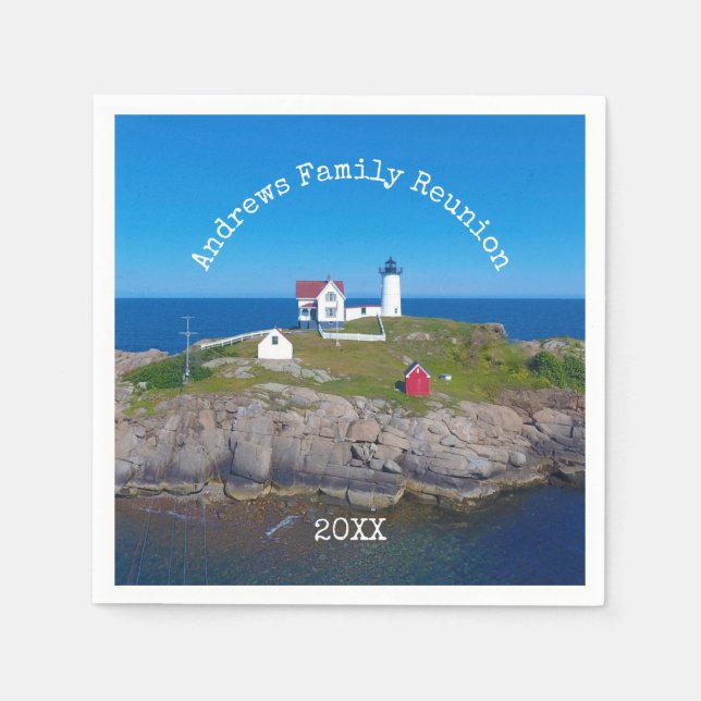 Kustfamiljen Reunion sommaren Maine Nubble Light Pappersservett (Framsidan)