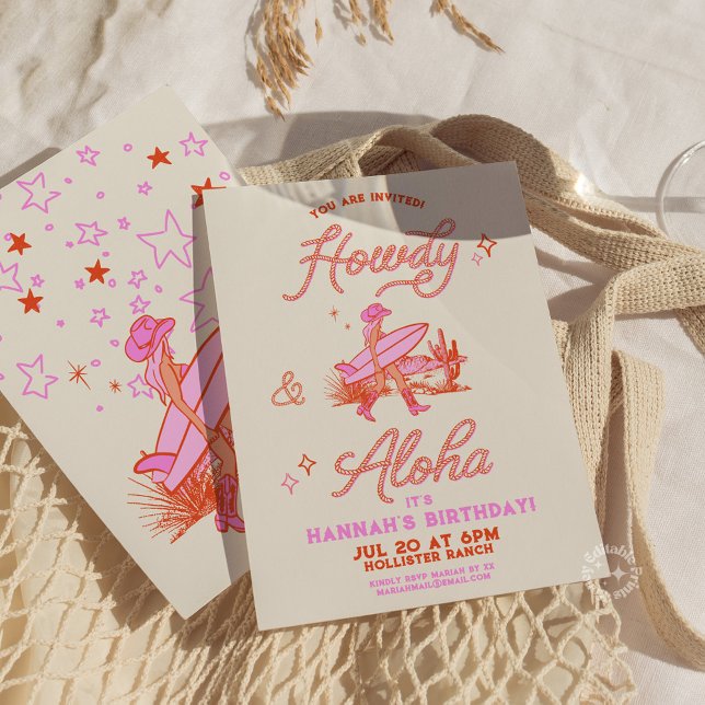 Kustfångarnas födelsedag Westerna Beach Party Rosa Inbjudningar (Coastal Cowgirl Birthday Western Beach Party Invitation)