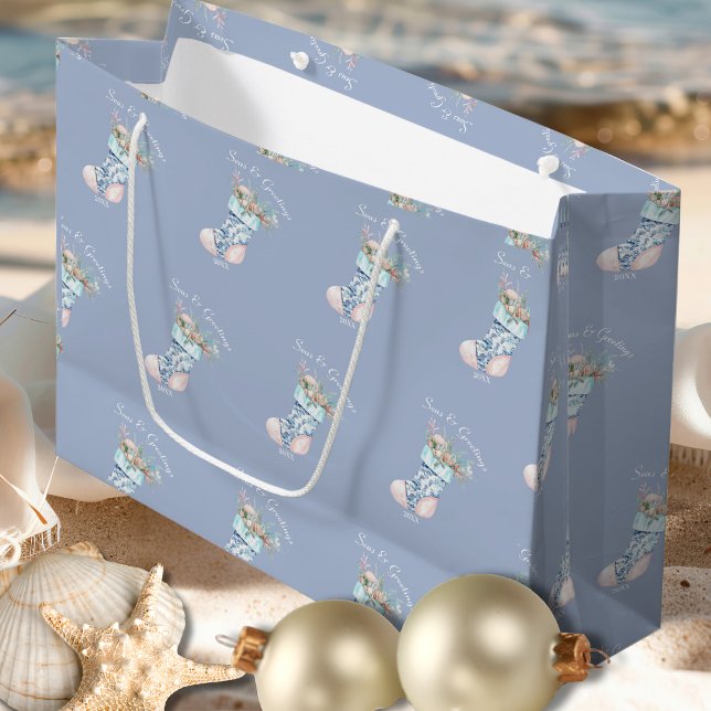 Kustfarmma Chinoiserie Stocking (Coastal Grandma Chinoiserie Stocking Large Gift Bag)