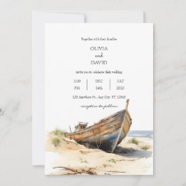 Kustfartyget Rustic Shipwreck Shoreline Beach Wedd Inbjudningar