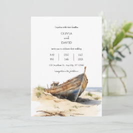 Kustfartyget Rustic Shipwreck Shoreline Beach Wedd Inbjudningar
