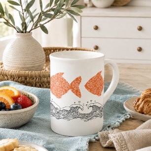 Kustfisk & Vågor Bone Kina Mugg Benporslin Mugg