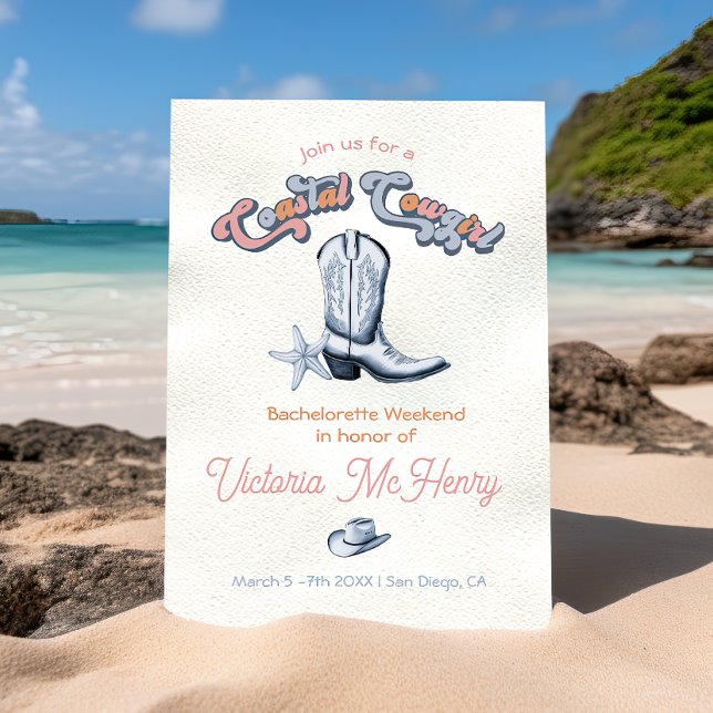 Kustflicka Bachelorette Party Boots Hat Inbjudningar (Skapare uppladdad)