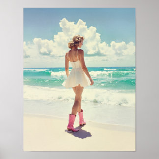 Kustflicka - Vintage Stil Rosa Boots Poster