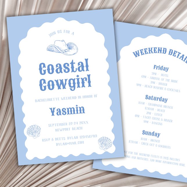 Kustflickan Vågigt Nautical Bachelorette Helg Inbjudningar (Coastal Cowgirl Wavy Nautical Bachelorette Weekend Invitation)