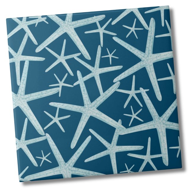 Kustflottans blå Beach Mönster Kakelplatta (Navy Blue Teal Nautical Starfish Beach Pattern Ceramic Tile)