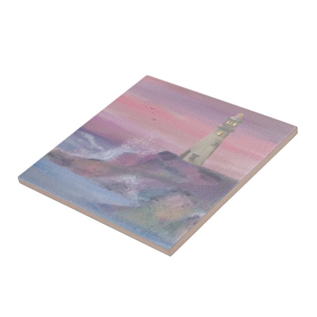 Kustfyr med rosa himmel kakelplatta (Sidan)