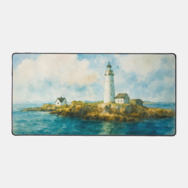 Kustfyr, vattenfärg liggande hamn