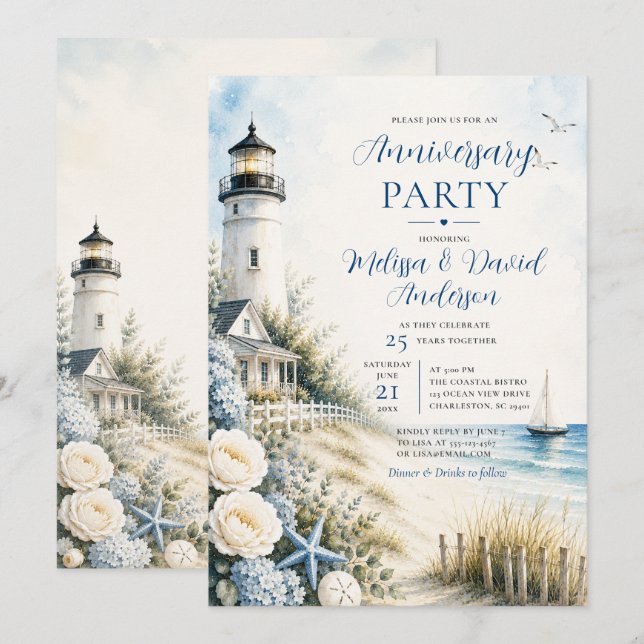 Kustfyrtorn Jubileumsparty Inbjudningar (Fram/baksida)