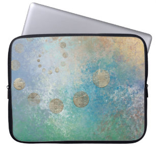 Kustgrunge Blått och Grönt Vattenfärg Guld Laptop Fodral