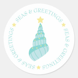 Kusthav och Hälsning Snäcka Träd Runt Klistermärke