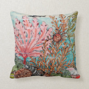 Kusthavets livslängd Rosa Aqua Coral Crab Snäcka Kudde