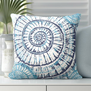 Kusthavets Snäcka Blue White Dekorativ kudde