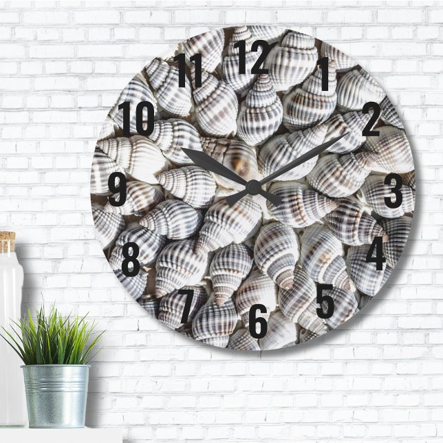 Kusthavets Snäcka Mönster Stor Klocka (Abstract Seashell Starburst Nautical Beach House Large Clock)