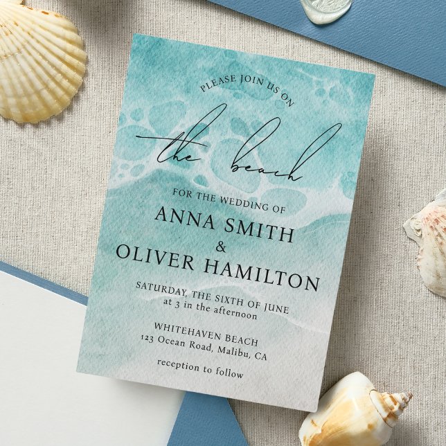 Kusthavets strutssommarModern Bröllop Inbjudningar (Beach Wedding Ocean Invite)