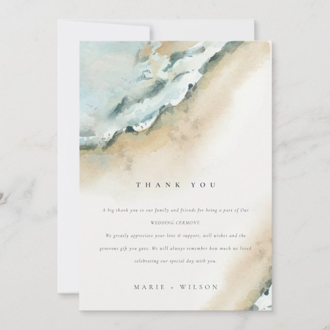 Kusthavets Vinkara havsstrand Nautical Bröllop Tack Kort (Framsida)