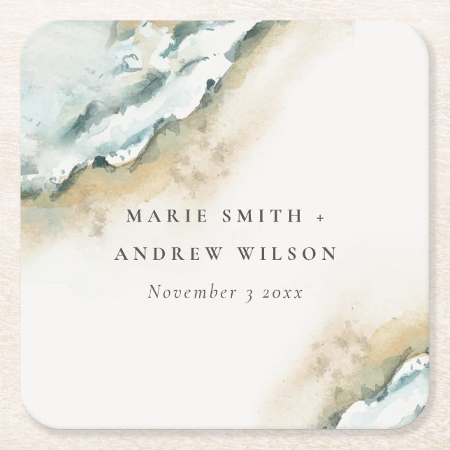 Kusthavets Vinkara havsstrand Nautical Bröllop Underlägg Papper Kvadrat (Framsidan)