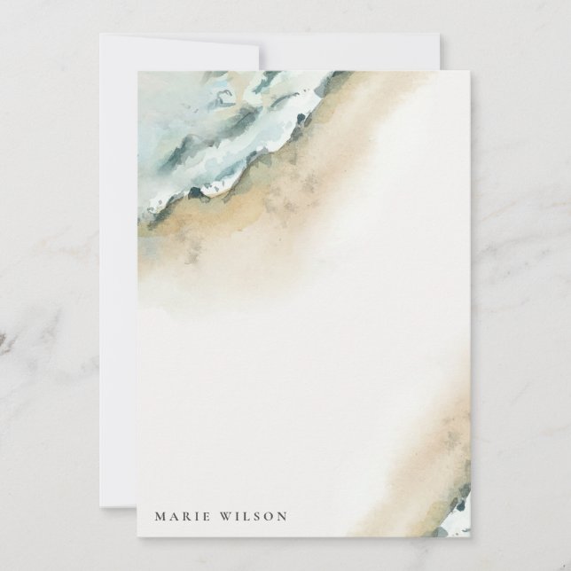 Kusthavets Vinkara sandstrand Watercolor Bröllop Anteckningskort (Framsida)