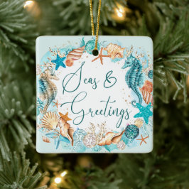 Kusthavs- och HÄLSNING-Snäckor för sjöhäst Julgransprydnad Keramik