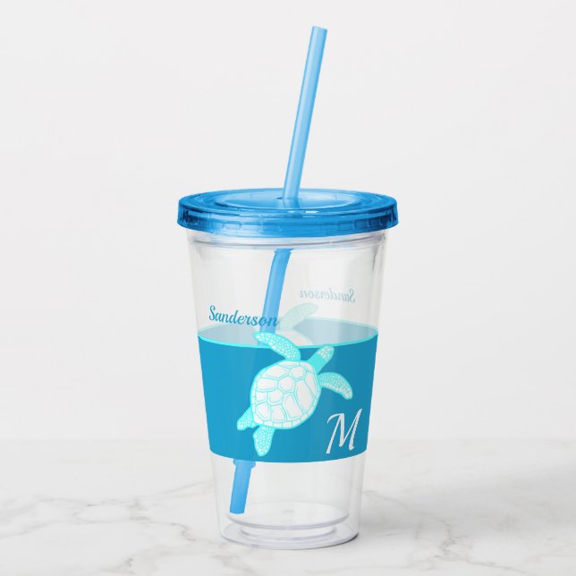 Kusthavsköldpadda Blue Teal White Take Away Mugg (Baksida)