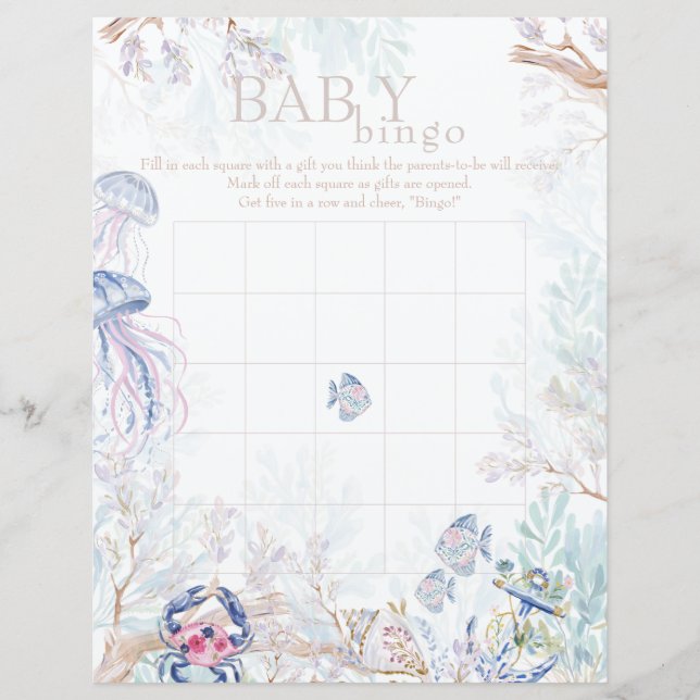 Kusthavsliv Baby Shower Bingo-spel (Framsida)
