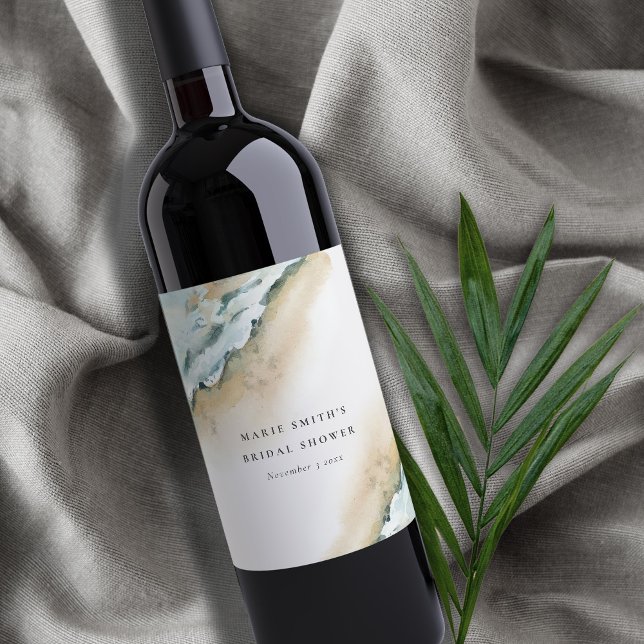 Kusthavsvåg Sandstrand Nautisk Bröllopsdusch Vinflaska Etikett (Skapare uppladdad)