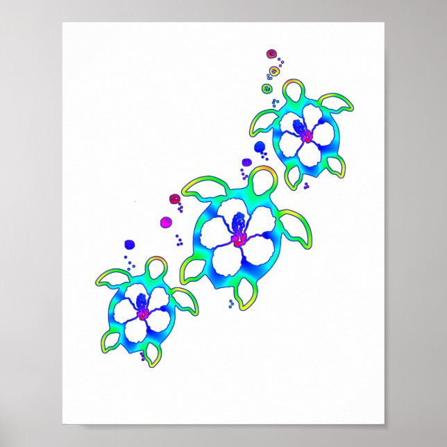 Kusthonu Hawaiian Turtles Poster (Framsidan)