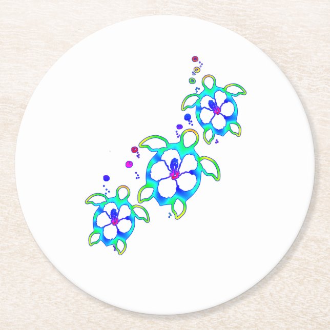 Kusthonu Hawaiian Turtles Underlägg Papper Rund (Framsidan)