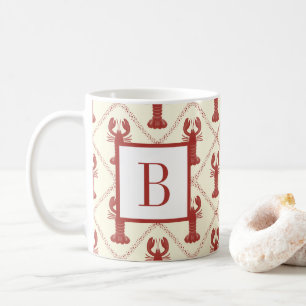 Kusthummer Röd Kräm Diamant Initial Monogram Kaffemugg