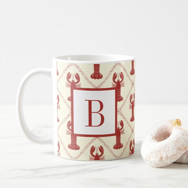 Kusthummer Röd Kräm Diamant Initial Monogram Kaffemugg (Med munk)