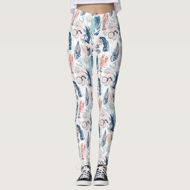 Kusthummer Sjömat Blå Persika Marin Leggings (Framsida)