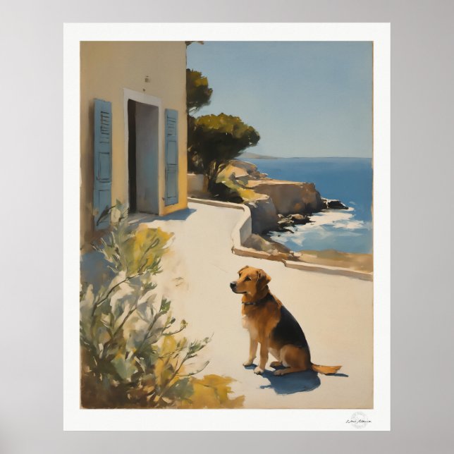 Kusthundduk, Golden Retriever Havsutsikt Poster (Framsidan)