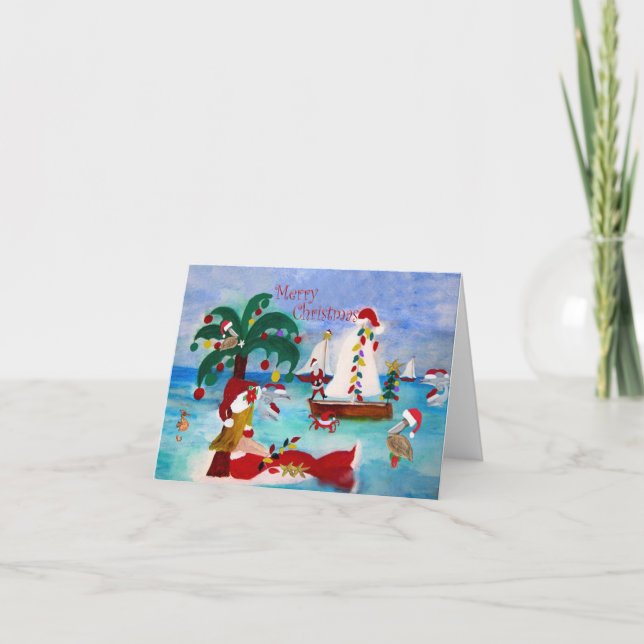 Kustjrismtas-hamnens parad-båtkort för Helgdag Kort (Framsida)