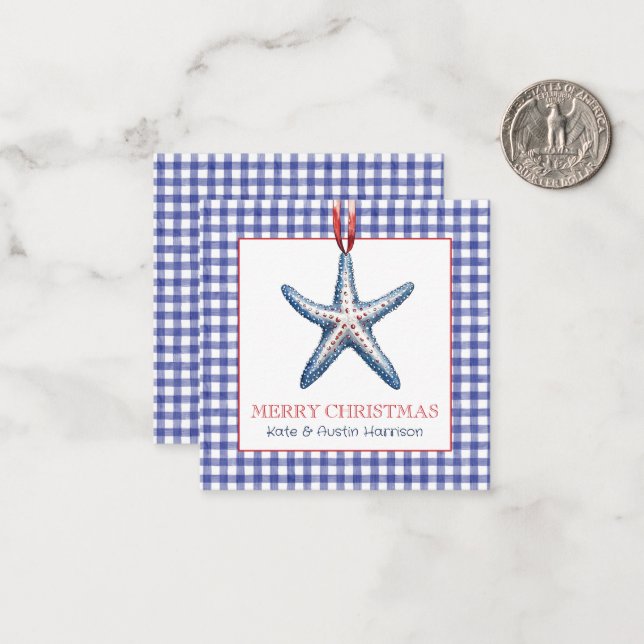 Kustjul Gingham Starfish Ornament Anteckningskort (Fram/Back In Situ)