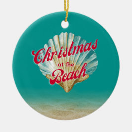 Kustjul vid Beach Sand och Seashell Julgransprydnad Keramik