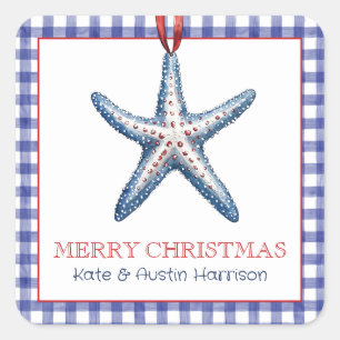 Kustjulen Nautical Starfish Ornament Fyrkantigt Klistermärke