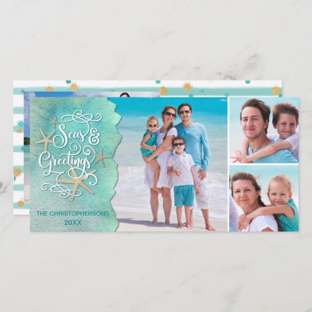 Kustjulens Säsonhälsningar 4 Foton Julkort (Fram/baksida)