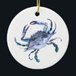 Kustjullblått vattenfärgskrabba julgransprydnad keramik<br><div class="desc">Den akryliska julprydnaden på stranden har ord God jul på baksidan med en kopia av min originalhandmålade krabba i blå nyans. Typen ställs in i en handskriven typografi över en helblå bakgrund med roligt. Anpassa den här kustprydnaden med namn för att skapa en unik keepy för en julklapp i bröllop....</div>