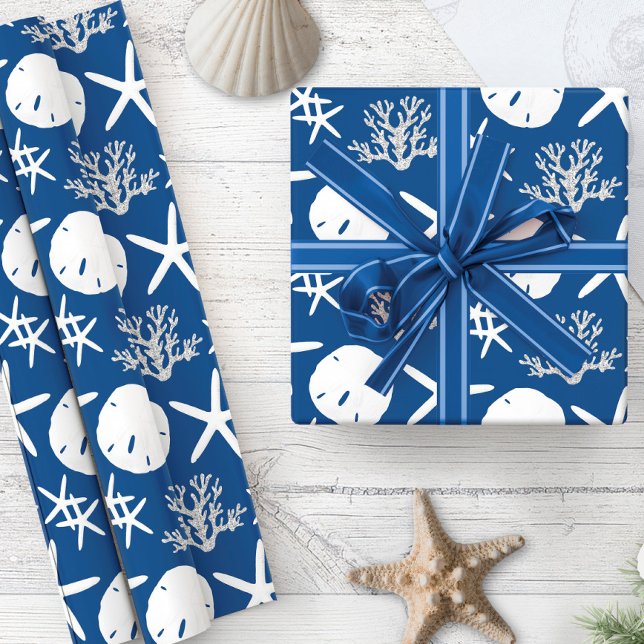 Kustjullstjärtfenan Sand Dollar Navy Blue Presentpapper (Skapare uppladdad)