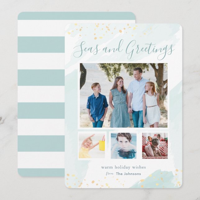 Kustjullvadsfärgat fotokollage-kort inbjudningar (Fram/baksida)