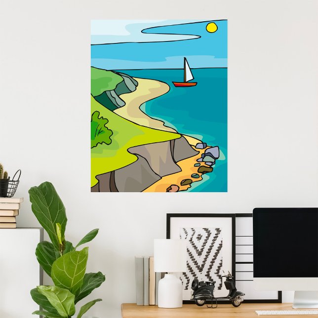Kustklippa Strand Segelbåt Poster (Skapare uppladdad)