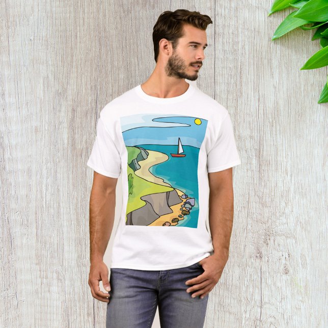 Kustklippa Strand Segelbåt T Shirt (Skapare uppladdad)