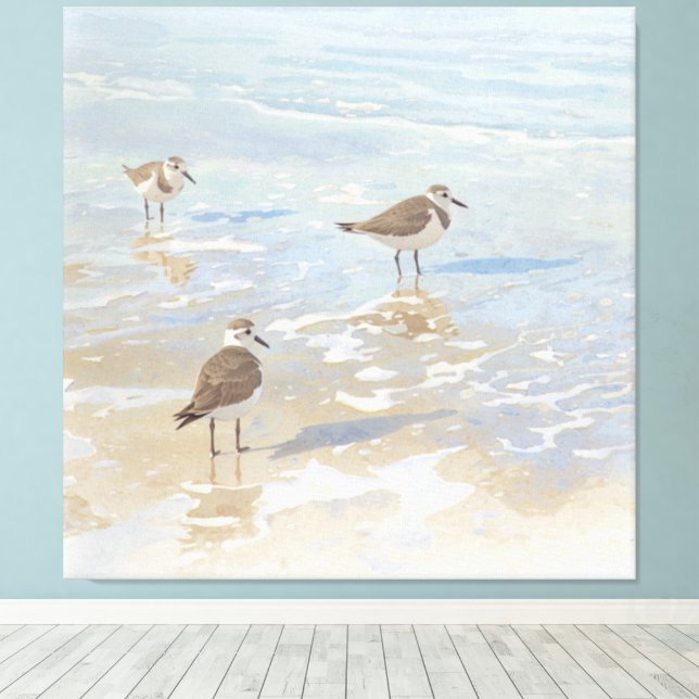 Kustkonst Sandpipers på strand  Canvastryck (Insitu (trägolv))