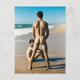 Kustkontakt - homosexuella män på nakenbadstrand vykort