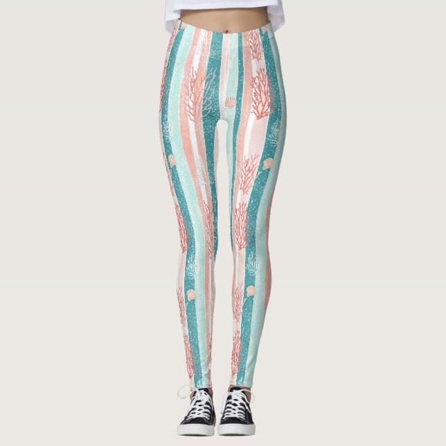 Kustkorallrandig strandmönster leggings (Framsida)