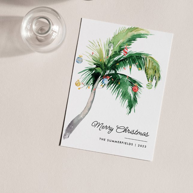 Kustkortet god jul Handflatan Träd Helgdag Anteckningskort (Palm Tree Christmas Greetings Card)