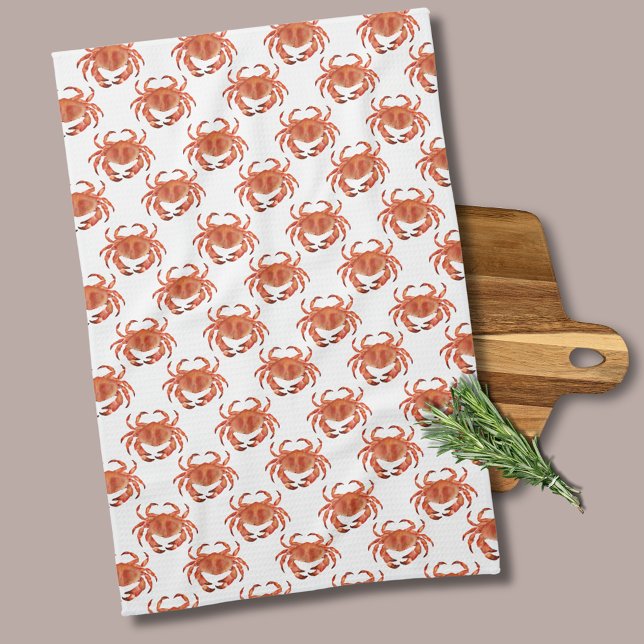 Kustkrabbor Ocean Beach Kökshandduk (Brown crab crustacean kitchen towel.  Matching products available for kitchen and dining. )