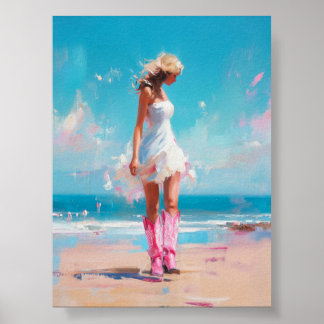 Kustkupa - Rosa Boots & White Dress Beach Poster